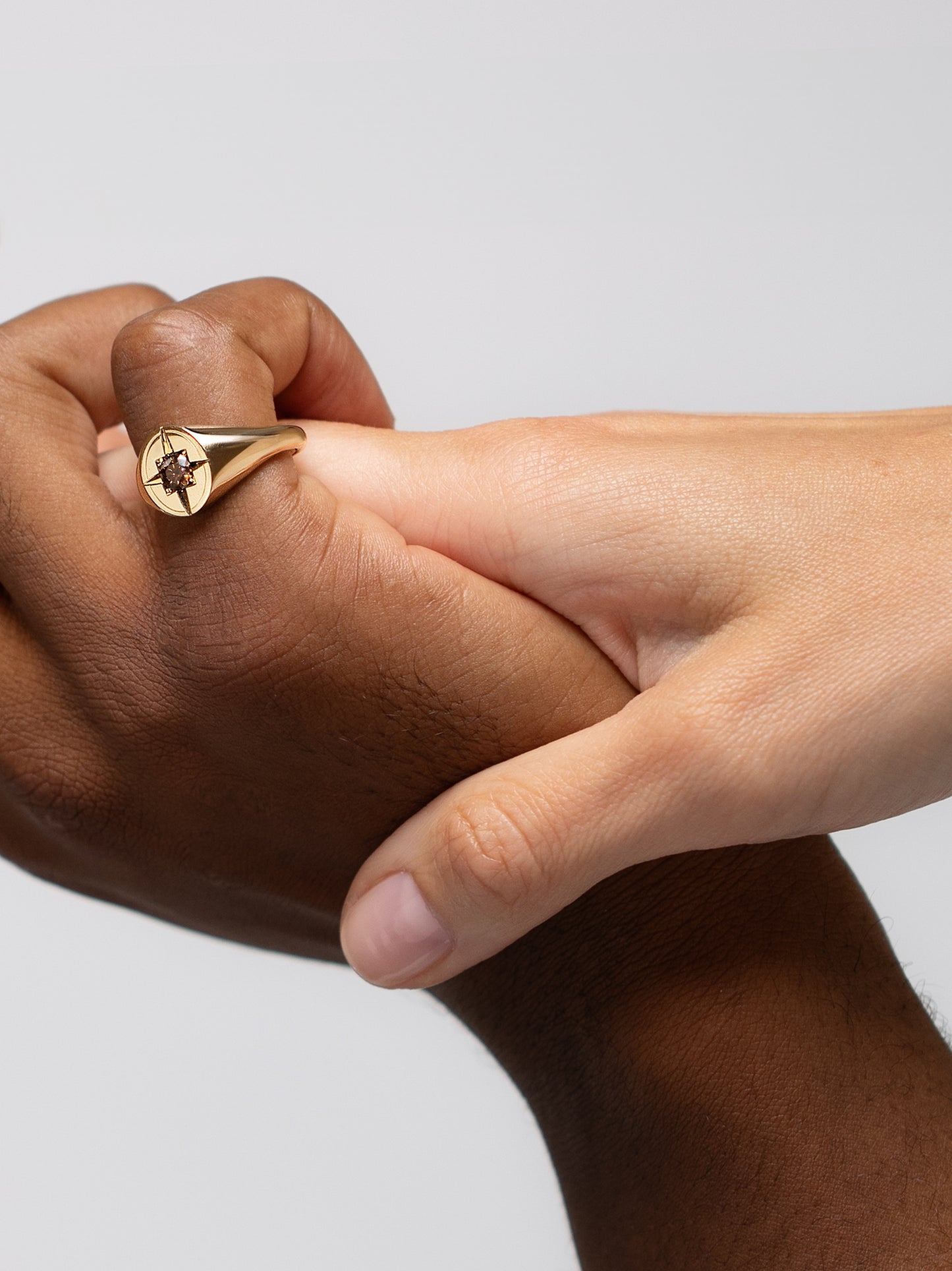 Cognac Round Brilliant 0.5ct Sky Signet Ring in 18ct Yellow Gold