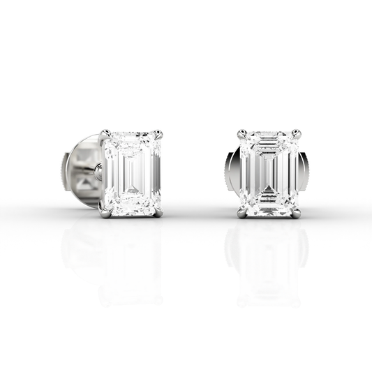 Emerald Cut Classic 1.01ct Diamond Studs in Recycled Platinum