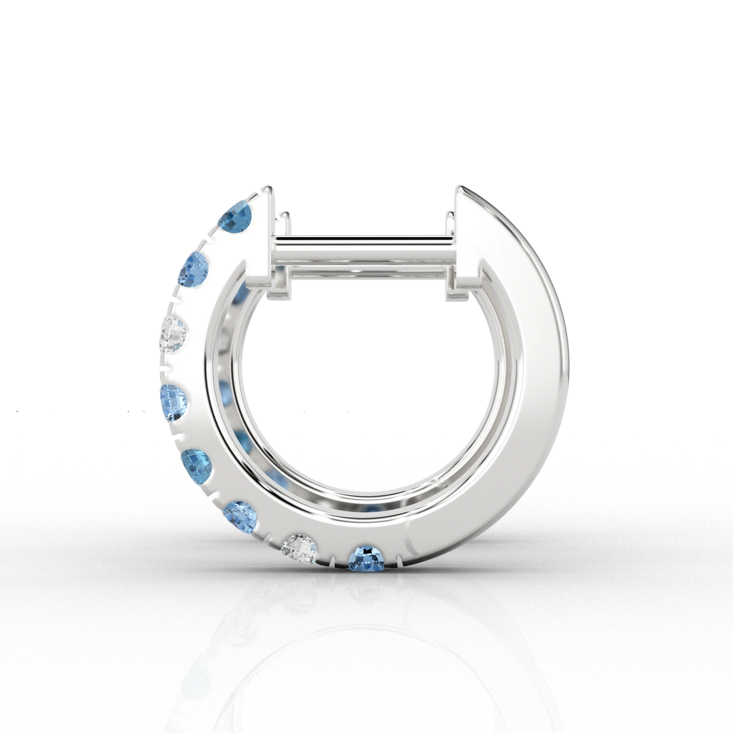 Blue Mix Eternity Huggie Hoop Earrings in 18ct Platinum
