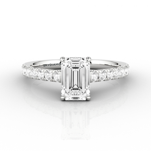 Emerald Cut and Micro-Pave 1.19ct Engagement Ring in 18ct White Gold