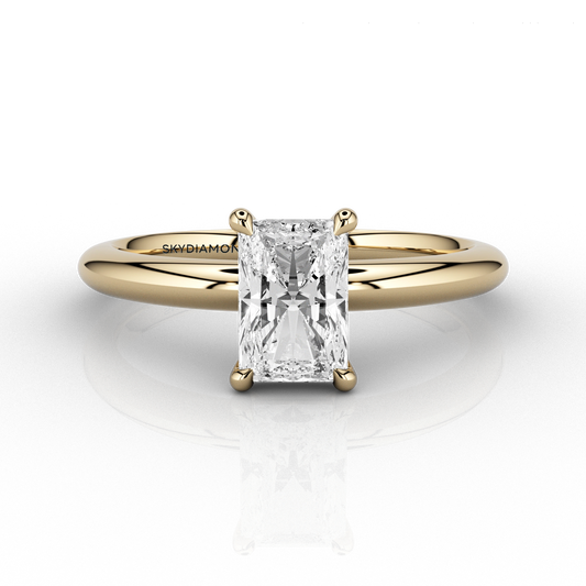 Radiant Cut Solitaire 0.7ct Diamond Engagement ring in 18ct Recycled Yellow Gold