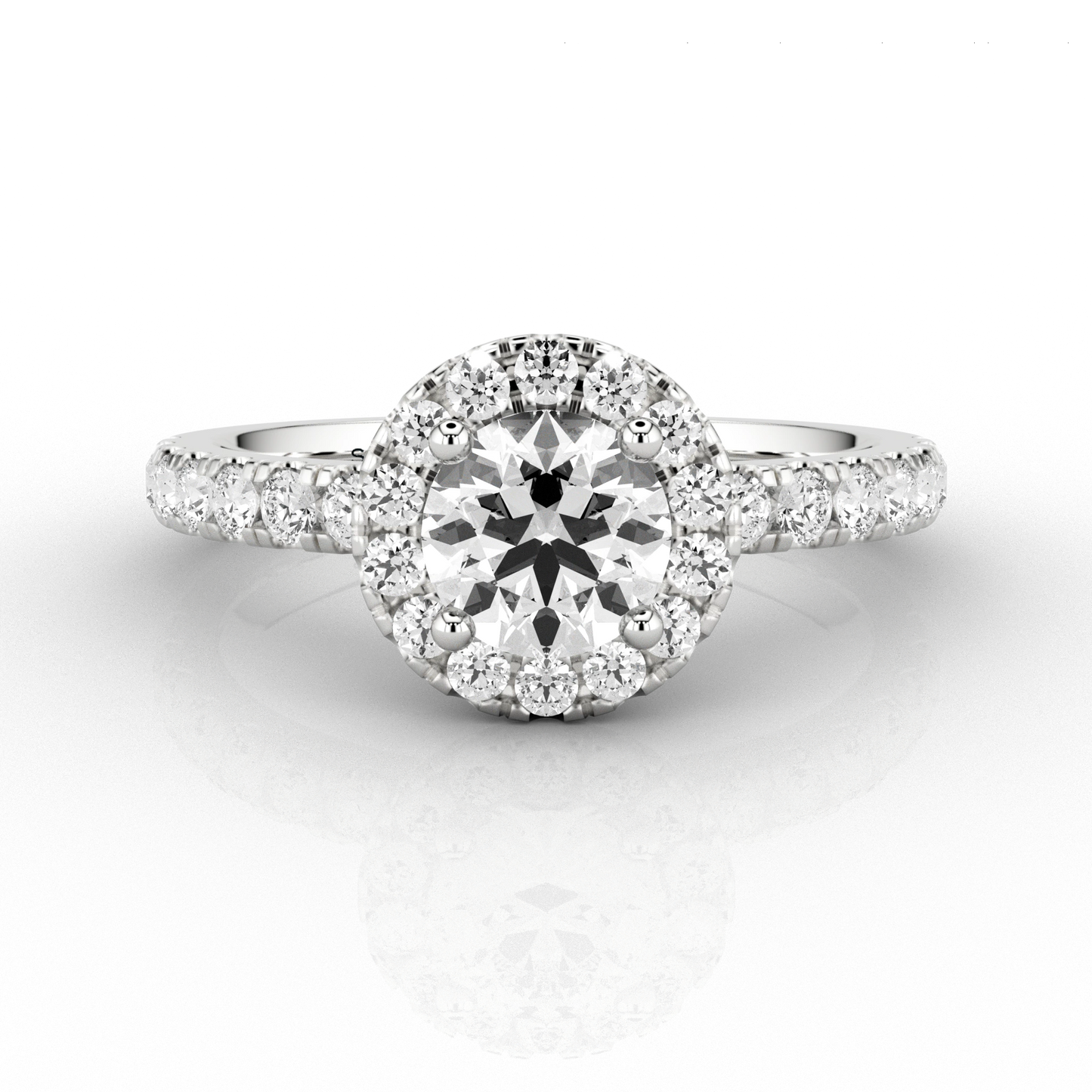 Halo Set 1ct Engagement Ring with Micro-Pave band in Platinum