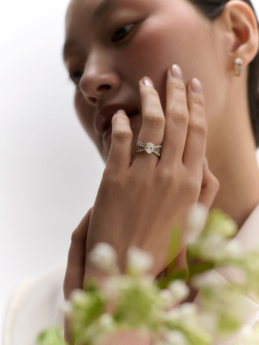 Model Wearing Double Love Cross Ring with Award badge