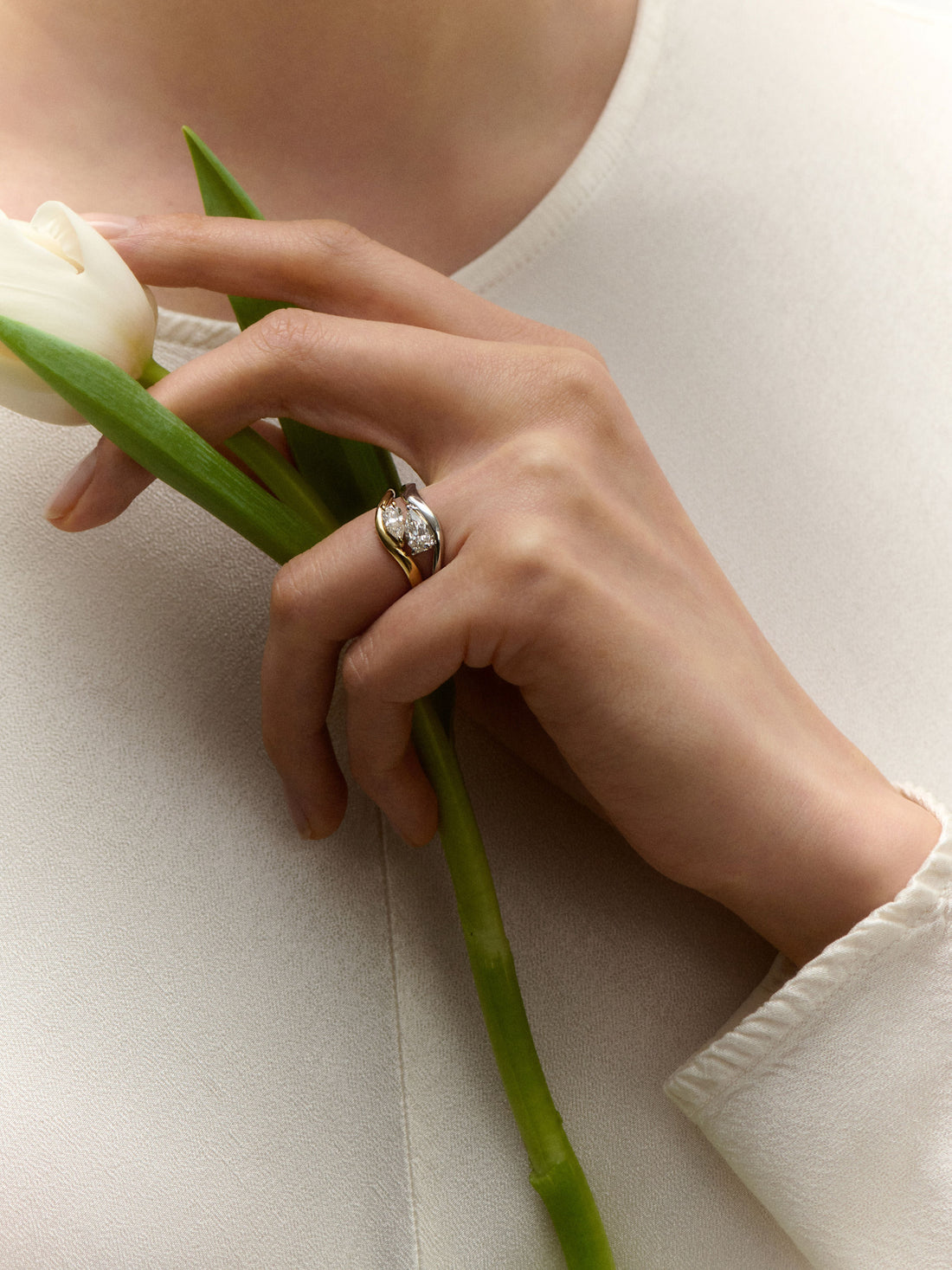 Model wearing Glacier Engagement Ring
