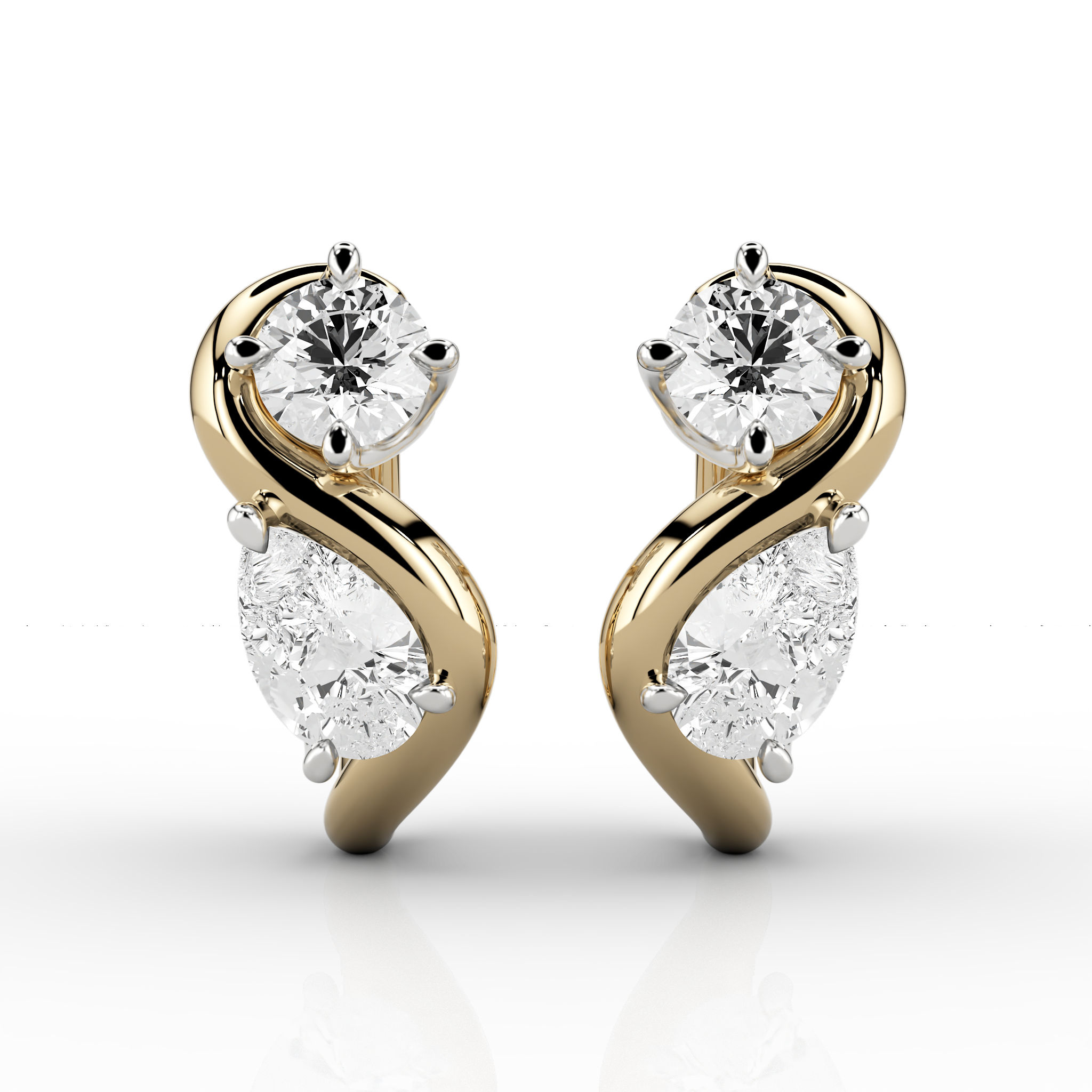 Onda Round Brilliant & Pear 1.49cts Toi et Moi Earrings 18ct Yellow Gold