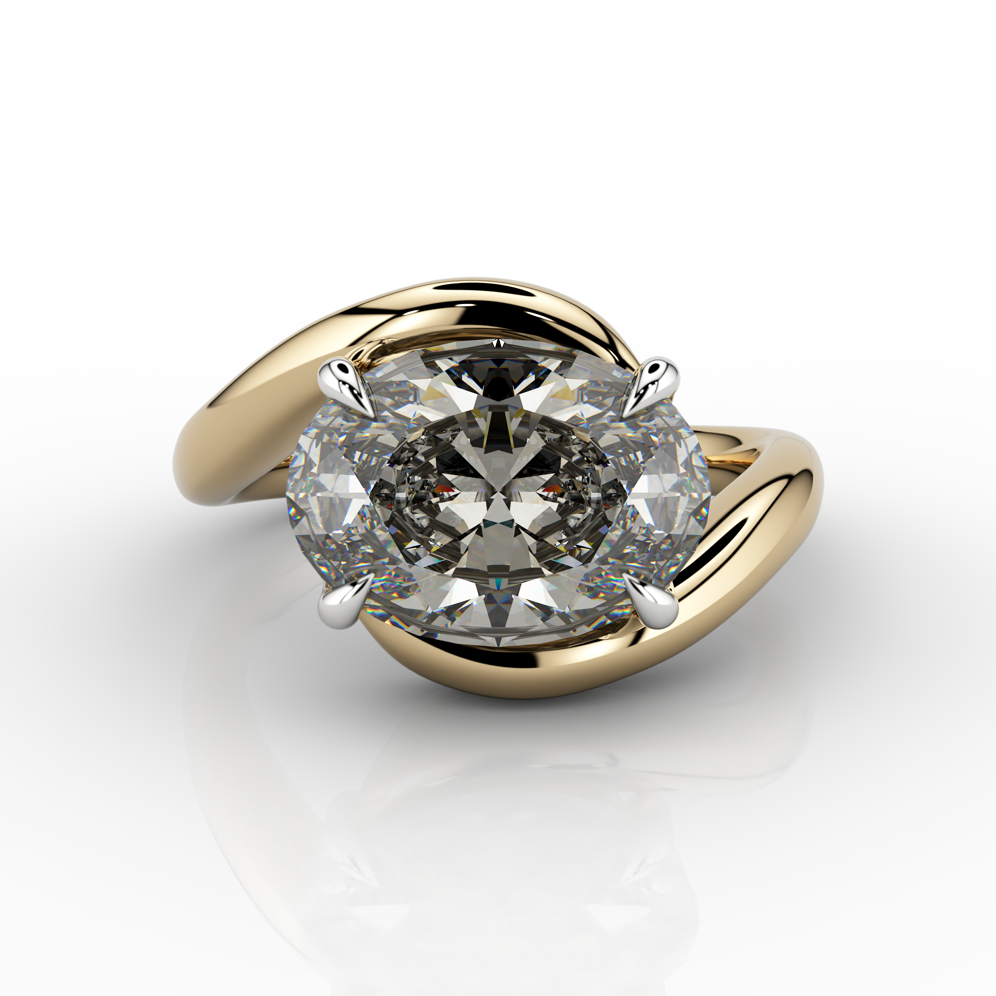 Onda Oval 3.26 Liquid Silver VS1 Ring 18ct Yellow Gold & Platinum