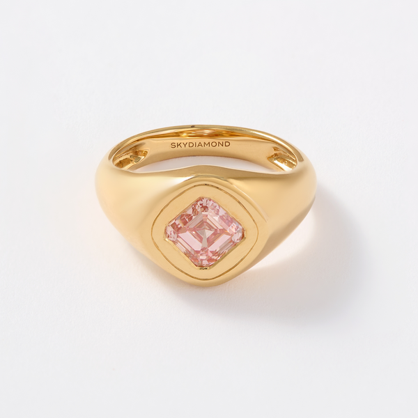 Pink Asscher 1.14ct Sky Signet Ring in 18ct Yellow Gold
