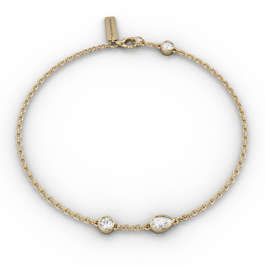 Faie three diamond chain bracelet in 18ct Recycled Yellow Gold