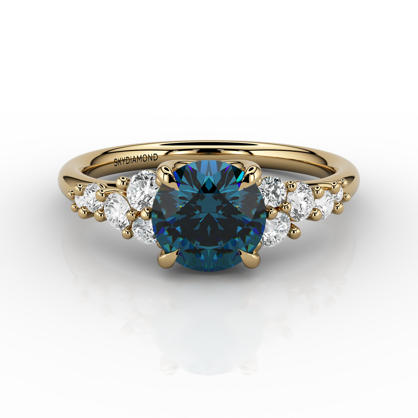Floral Solaris Teal Engagement Ring  1.35ct Teal In 18ct Yellow Gold