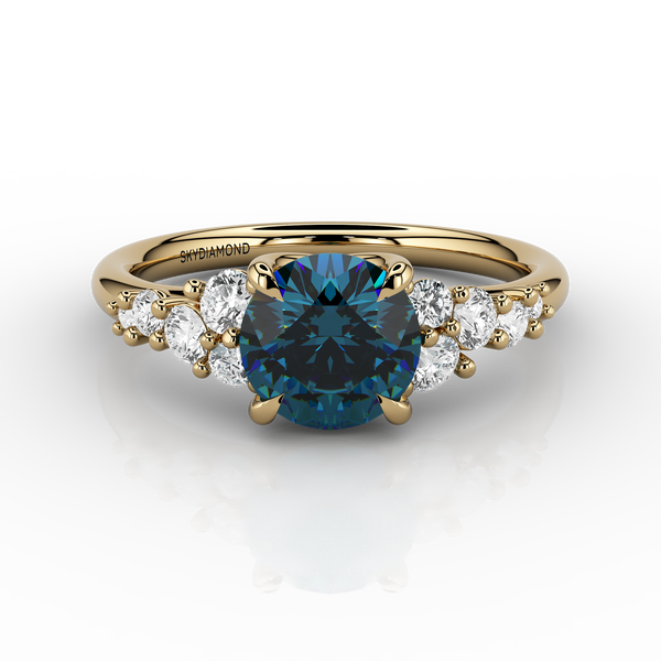 Floral Solaris Teal Engagement Ring  1.35ct Teal In 18ct Yellow Gold