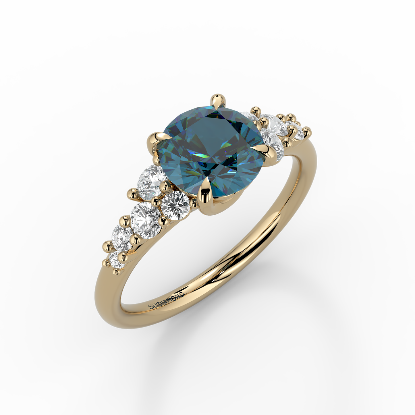 Floral Solaris Teal Engagement Ring  1.35ct Teal In 18ct Yellow Gold