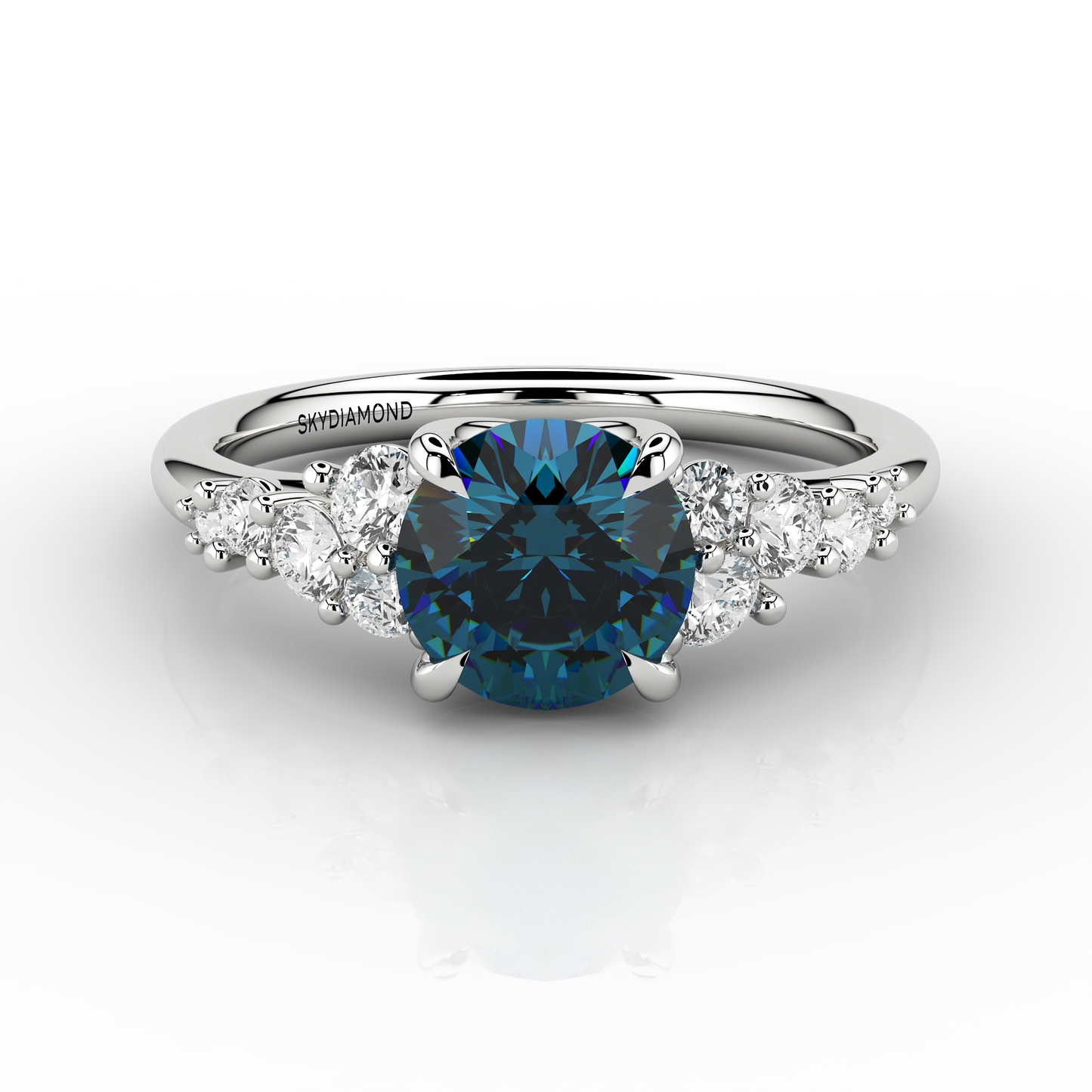 Floral Solaris Teal Engagement Ring  1.35ct Teal In Platinum