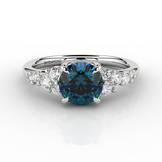 Floral Solaris Teal Engagement Ring  1.35ct Teal In Platinum
