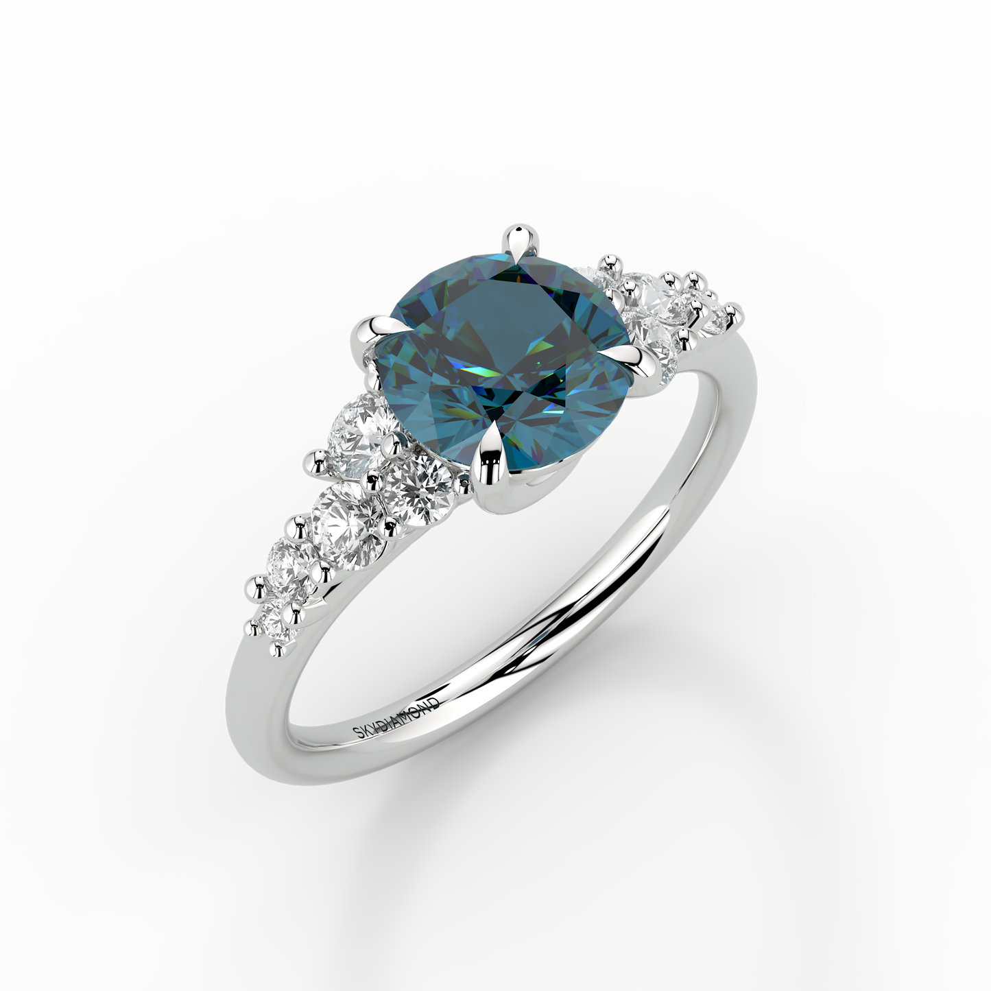 Floral Solaris Teal Engagement Ring  1.35ct Teal In Platinum