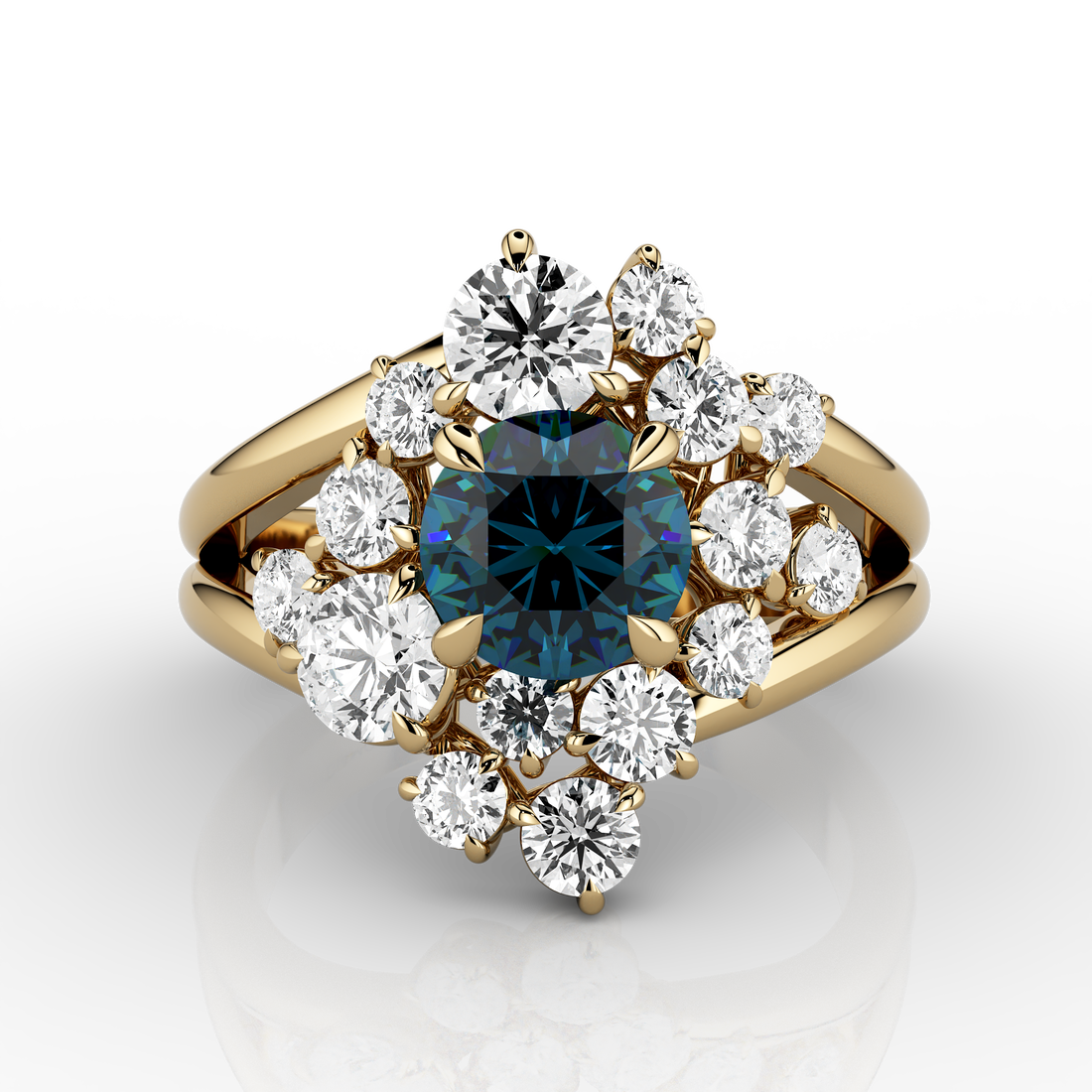 Solaris Eclipse Teal Ring in 18ct Yellow Gold – Skydiamond