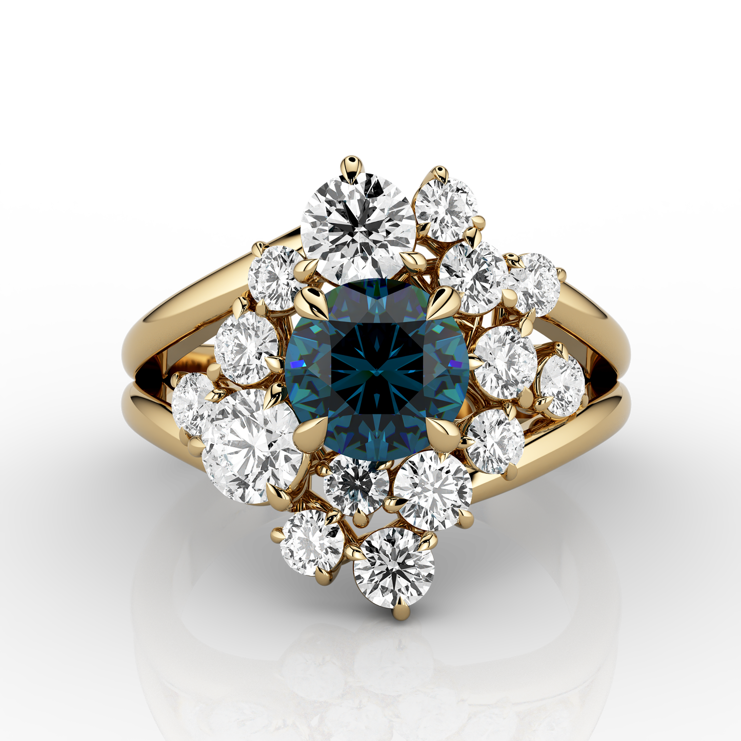 Solaris 2.23ct Teal Eclipse Ring in 14k Yellow Gold
