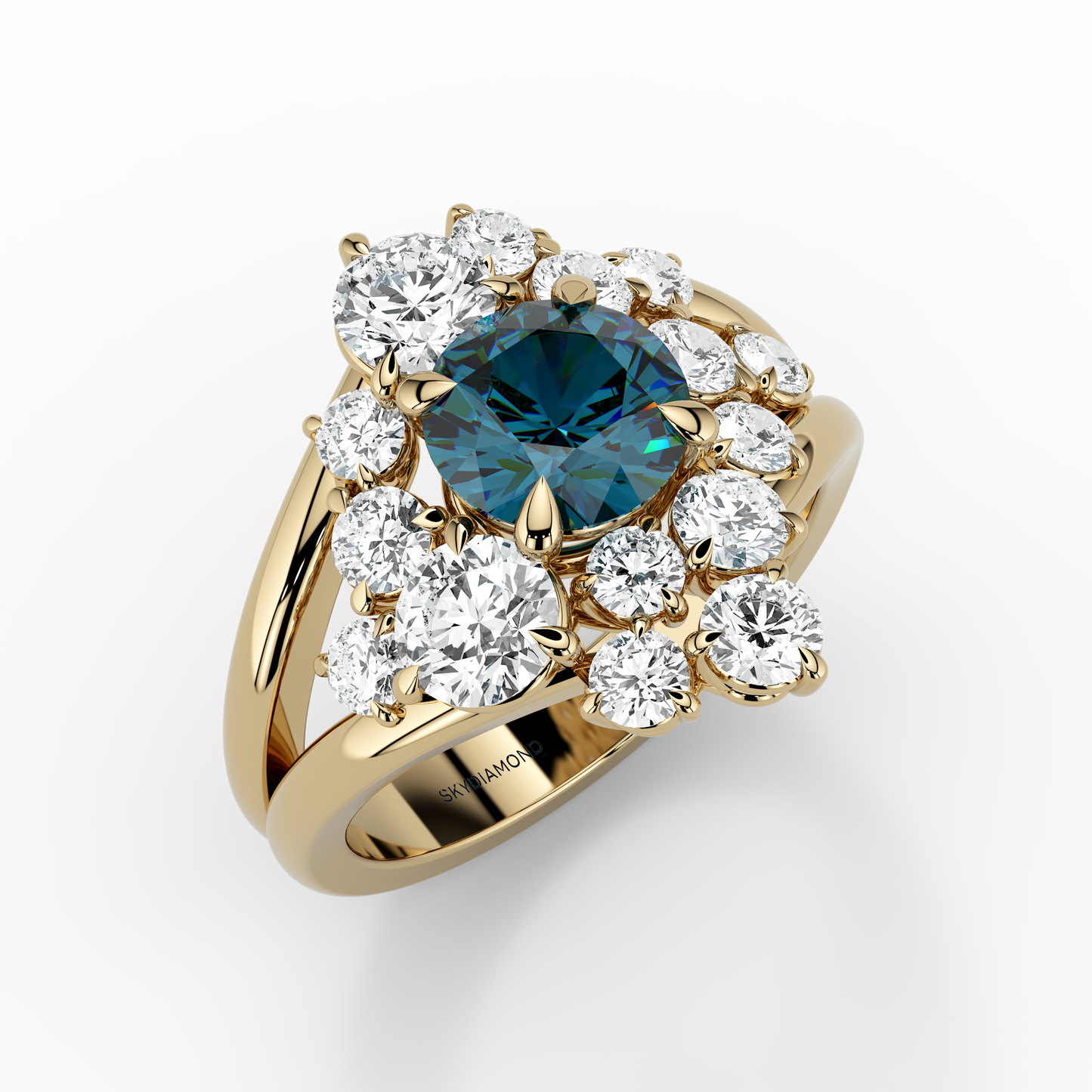 Solaris 2.23ct Teal Eclipse Ring in 14k Yellow Gold