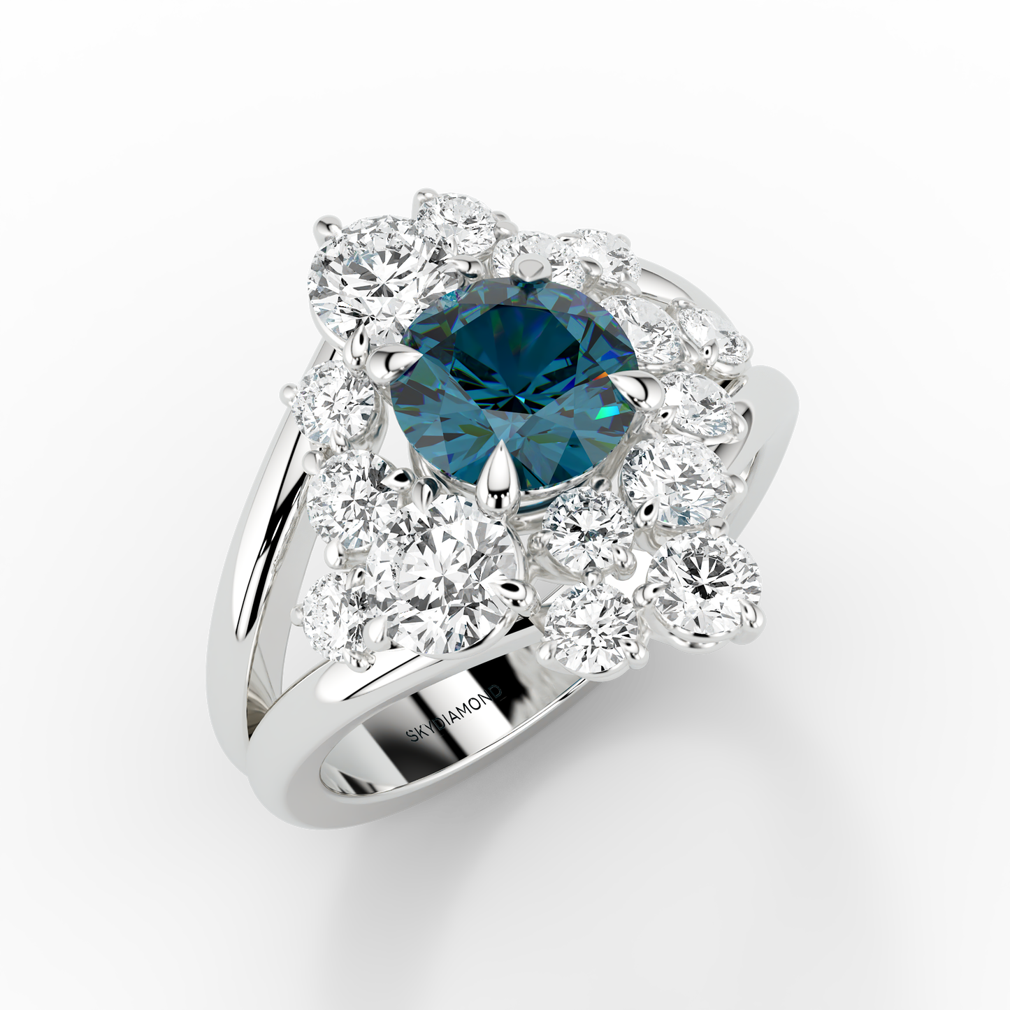 Solaris 2.22ct Teal Eclipse Ring in Platinum