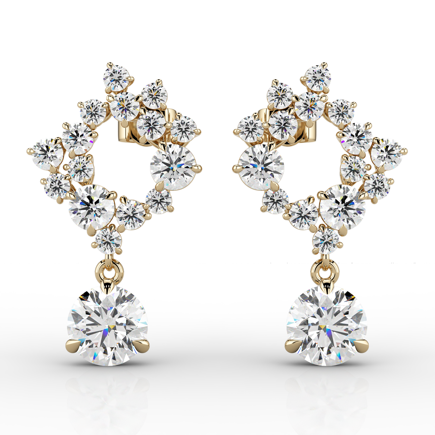 Solaris 4.70ct Halo Drop Earrings in 14ct Yellow Gold