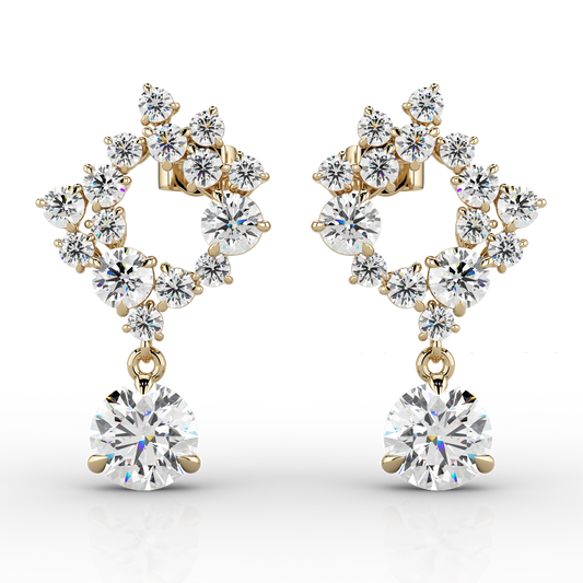 Solaris 4.70ct Halo Drop Earrings in 14ct Yellow Gold