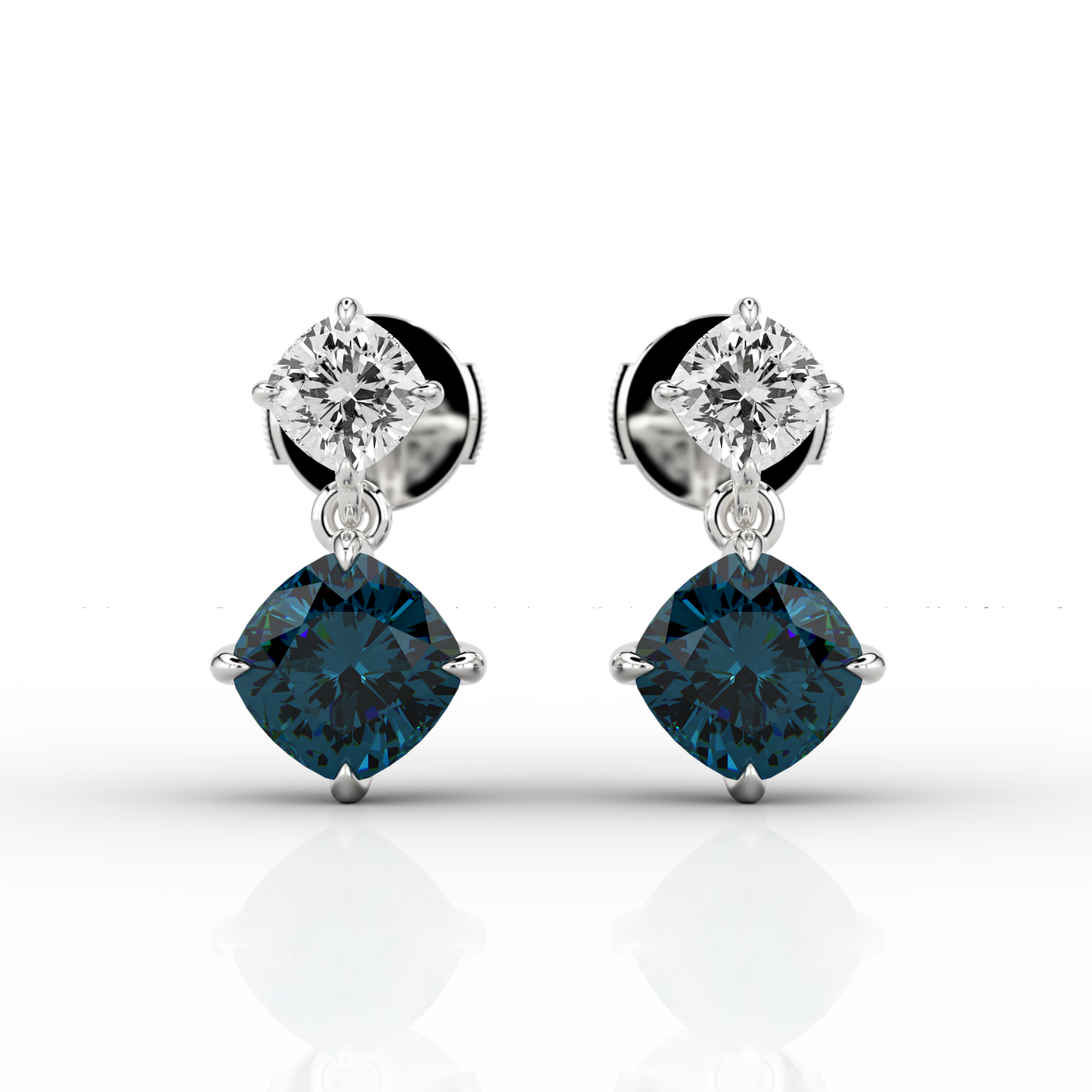 Teal Cushion Cut Drop Earrings