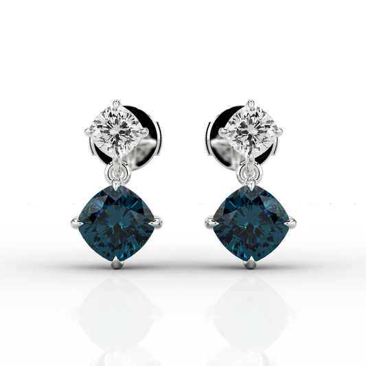 Teal Cushion Cut Drop Earrings