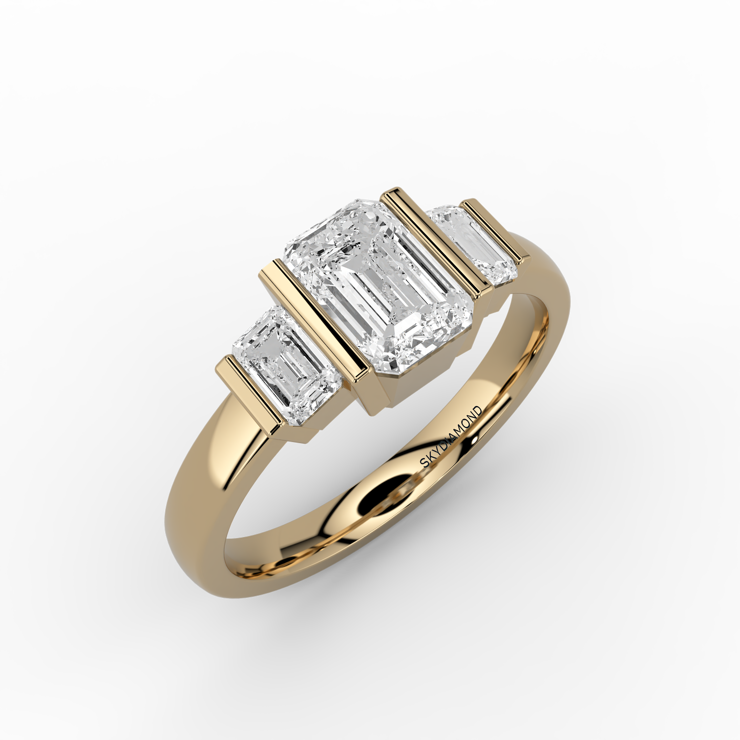 Deco 3 Stone 1.46ct Trilogy Engagement Ring in 18ct Yellow Gold