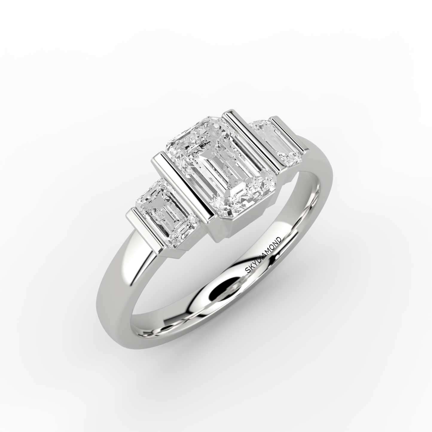 Deco 3 Stone Trilogy 1.46ct Engagement Ring in Platinum