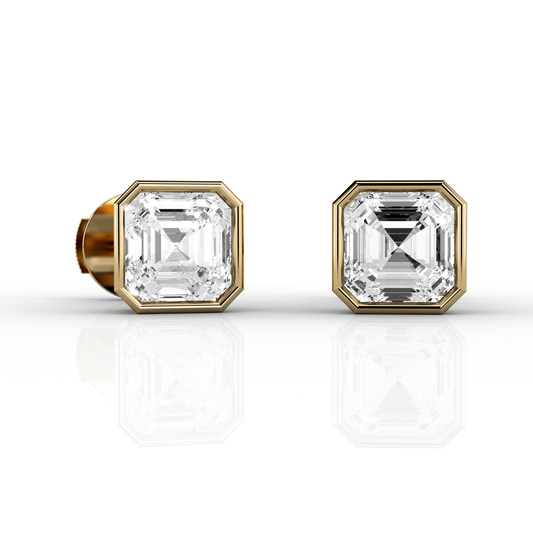 Asscher Cut Modern 1.35ct Diamond Studs in 18ct Recycled Yellow Gold