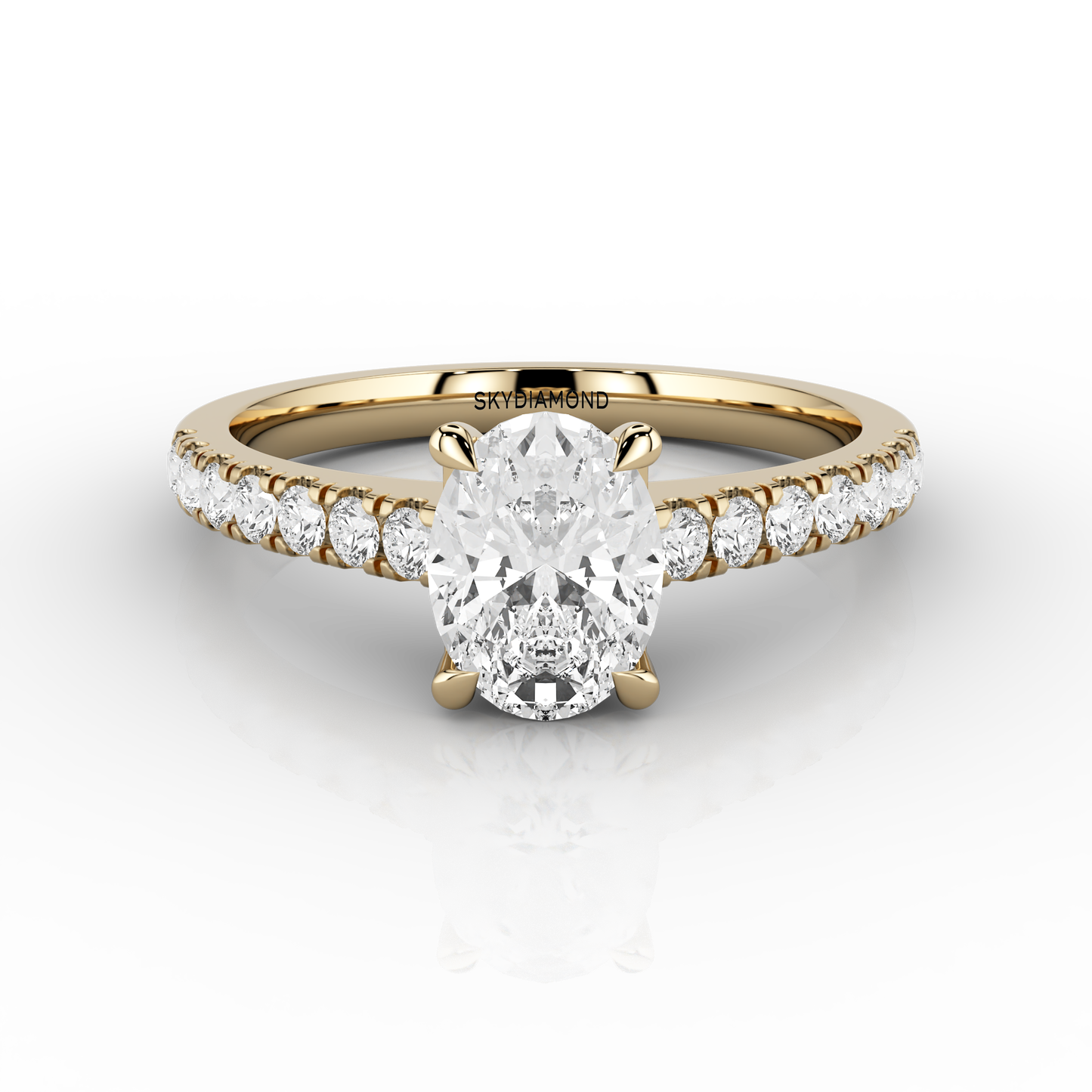 Luna Classic Oval Solitaire with Micro-Pave 0.78ct Engagement Ring in 18ct Yellow Gold
