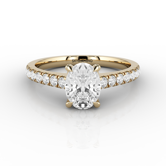 Luna Classic Oval Solitaire with Micro-Pave 0.78ct Engagement Ring in 18ct Yellow Gold