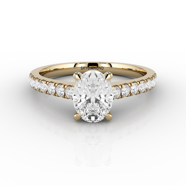 Luna Classic Oval Solitaire with Micro-Pave 0.78ct Engagement Ring in 18ct Yellow Gold
