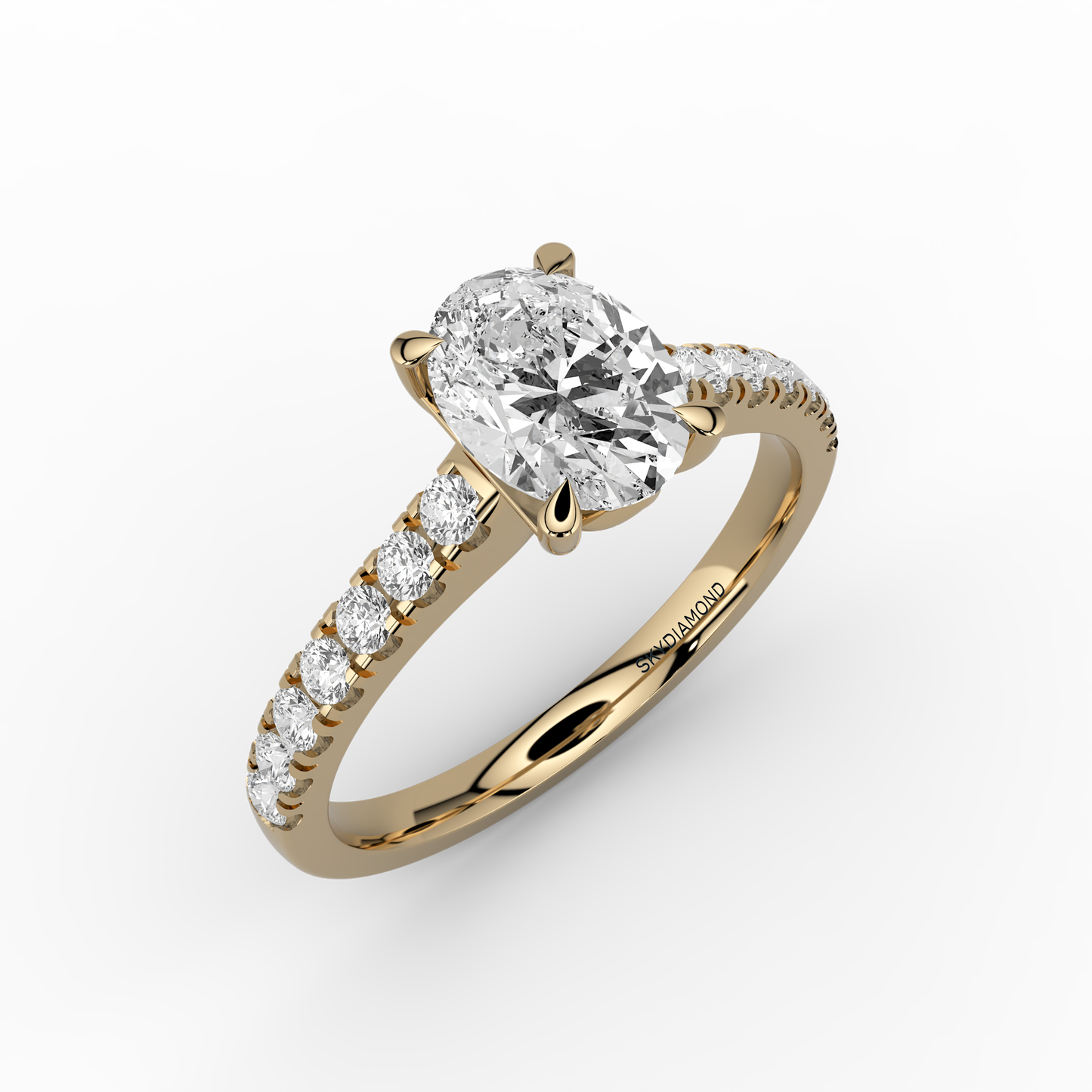 Luna Classic Oval Solitaire with Micro-Pave 0.78ct Engagement Ring in 18ct Yellow Gold