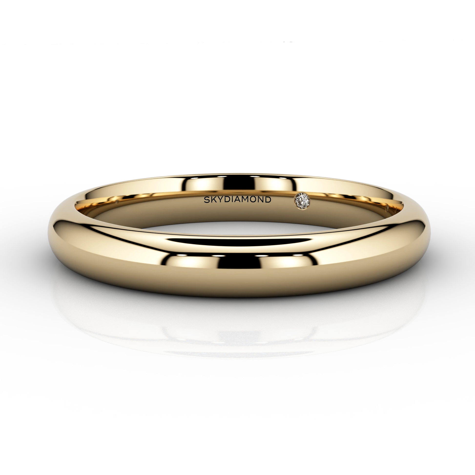 Image of modern wedding band in 18K gold with hidden lab-grown Skydiamond in 3mm