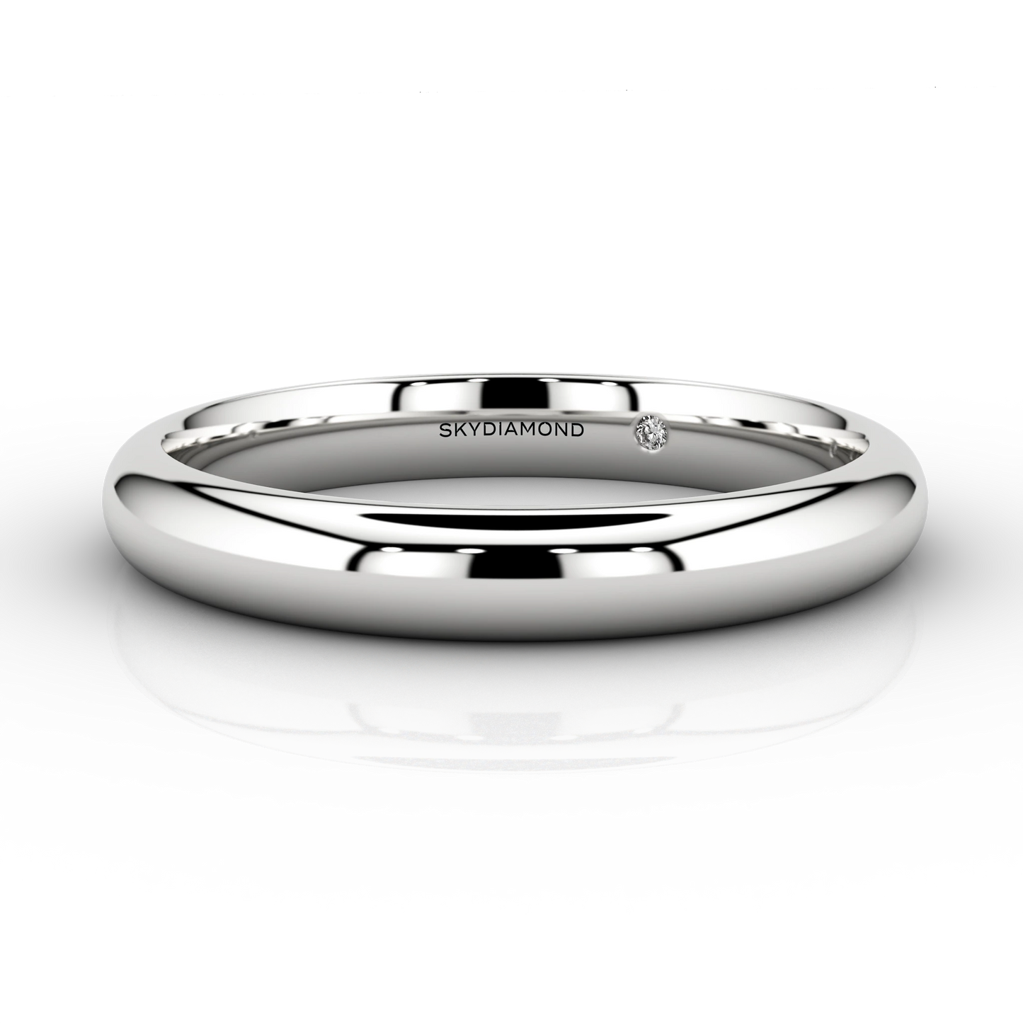 Image of modern wedding band in platinum with hidden lab-grown Skydiamond in 3mm
