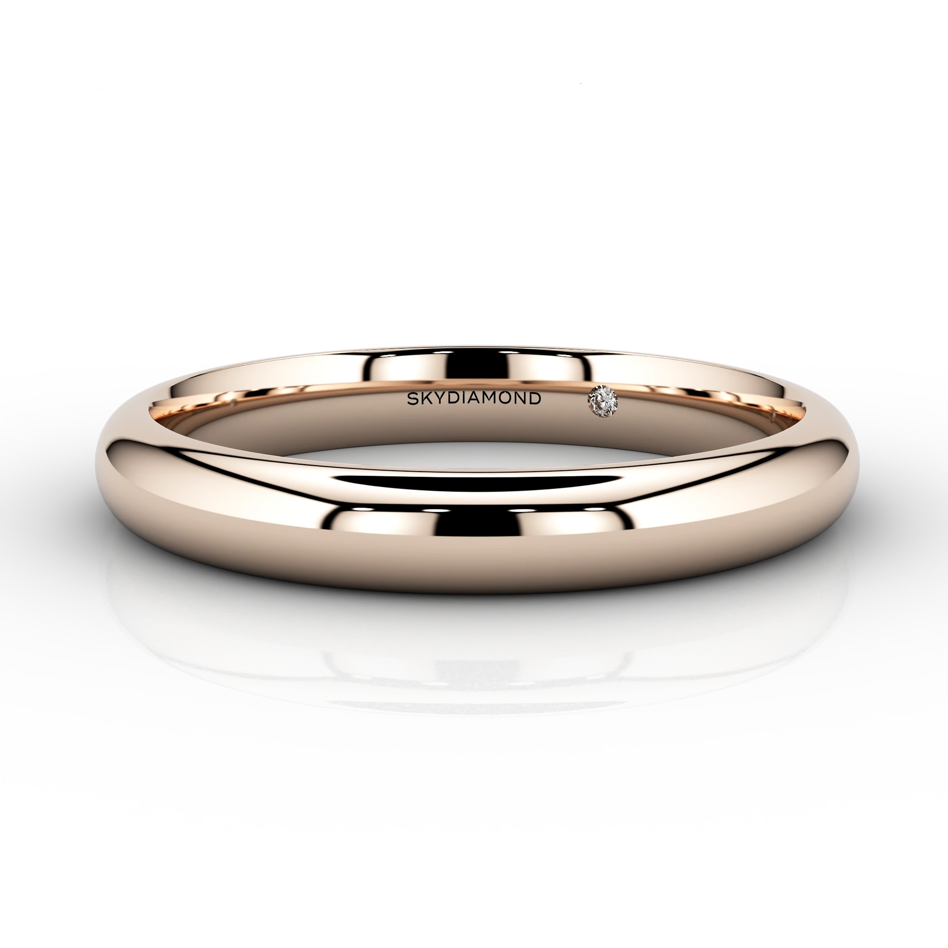 Image of modern wedding band in 18K rose gold with hidden lab-grown Skydiamond in 3mm