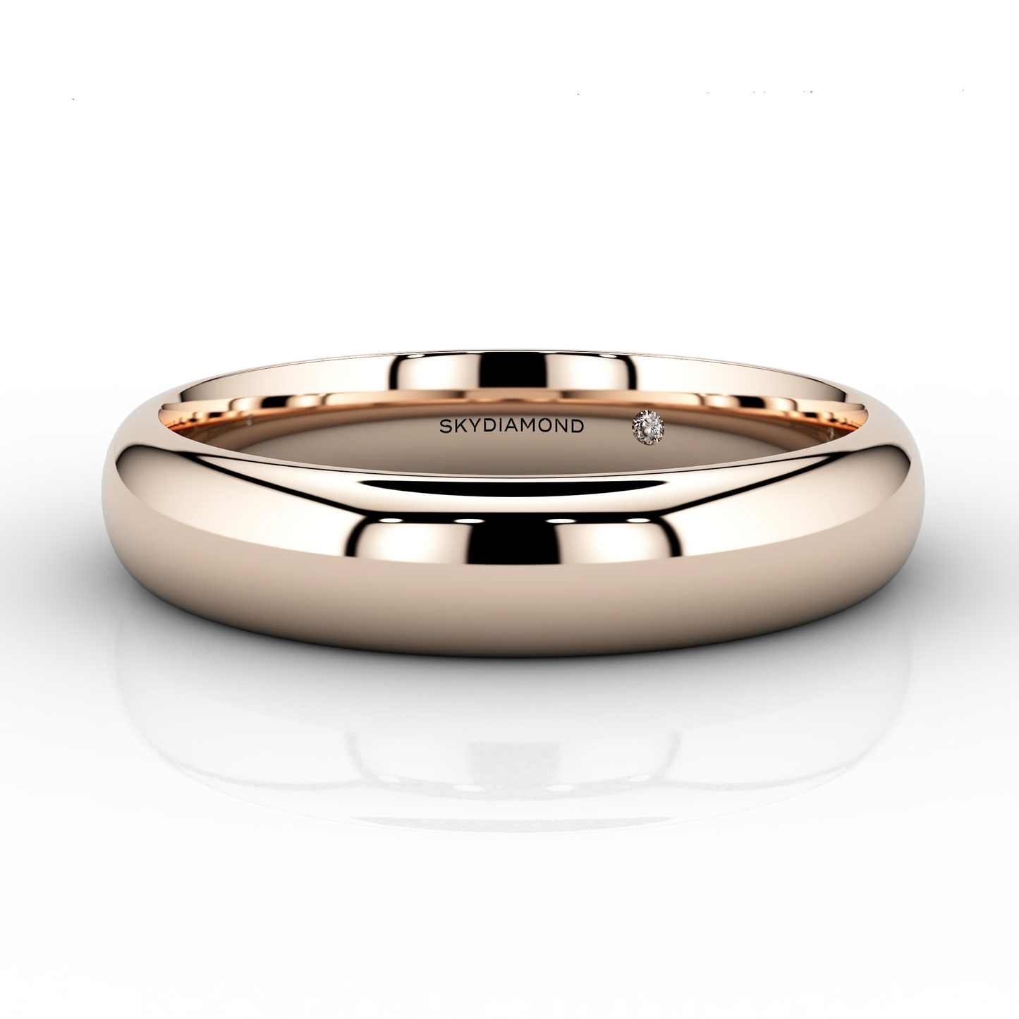Image of modern wedding band in 18K rose gold with hidden lab-grown Skydiamond in 4mm