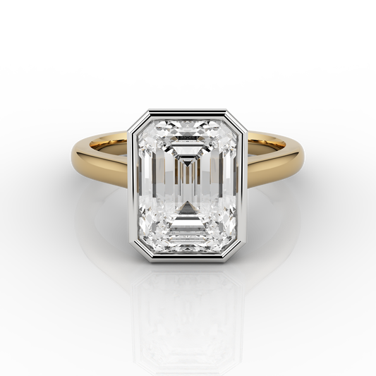 Nacelle Bezel 3.20 Emerald Solitaire Engagement Ring in Yellow Gold & Platinum