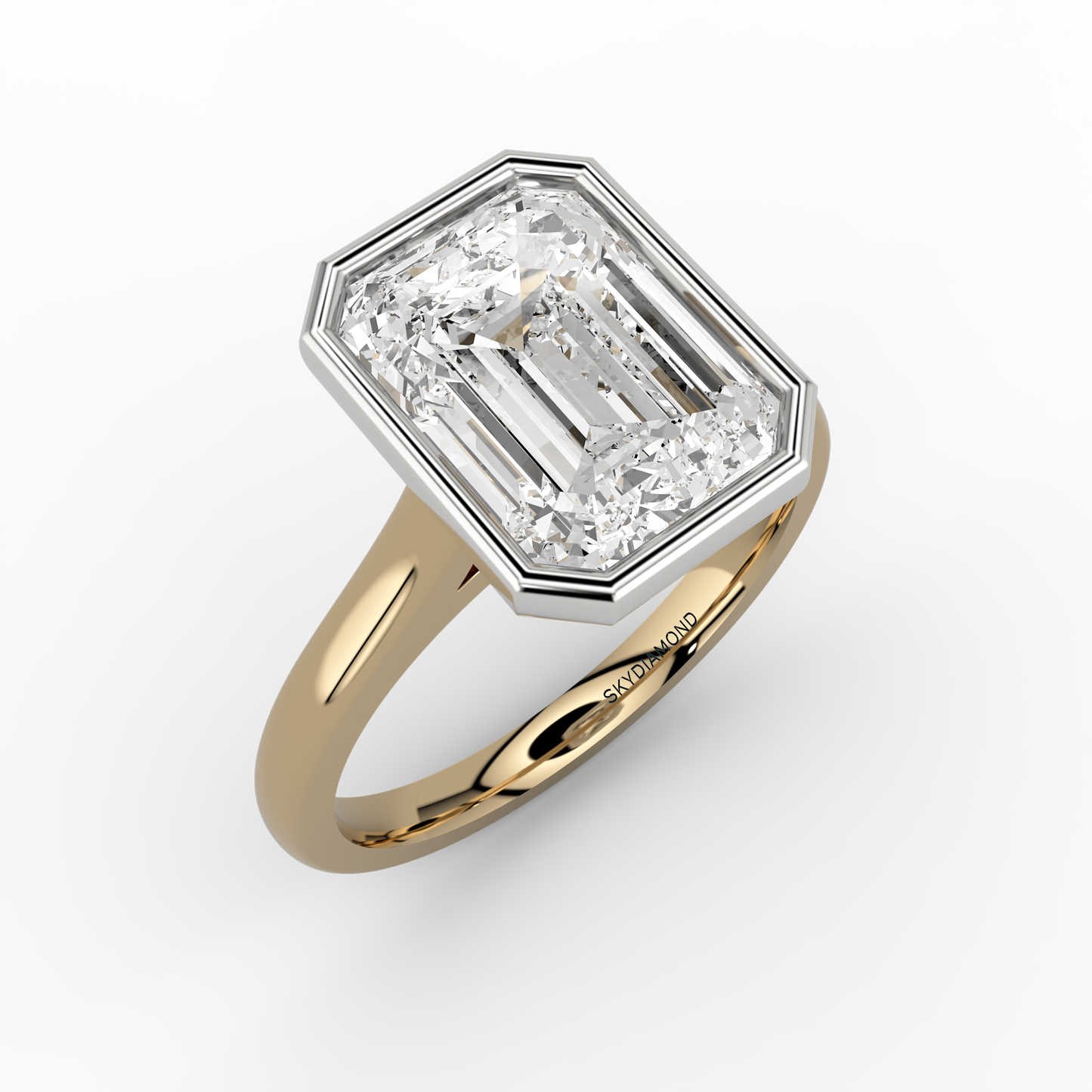 Nacelle Bezel 3.20 Emerald Solitaire Engagement Ring in Yellow Gold & Platinum