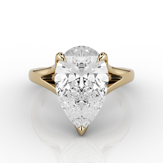 Suspended Large Pear Cut 3.5ct Diamond Ring in 18ct Recycled Yellow Gold