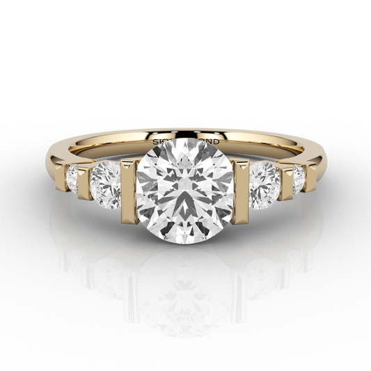 Deco 5 Stone 1.32ct Engagement Ring in 18k Yellow Gold