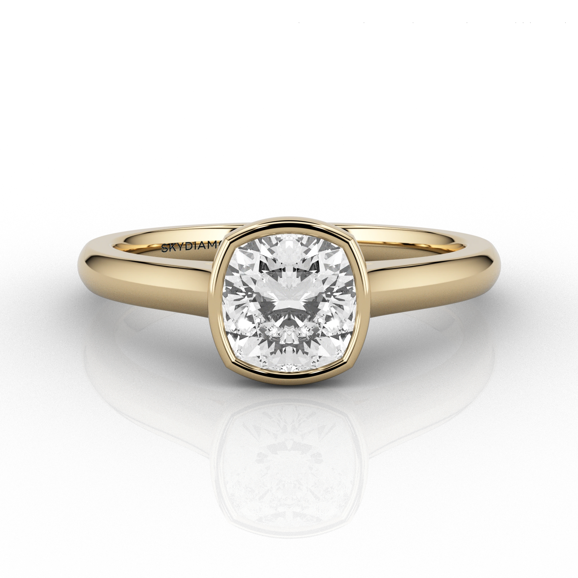 Modern Set Cushion Cut 0.79ct Diamond Ring in 18ct Recycled Yellow