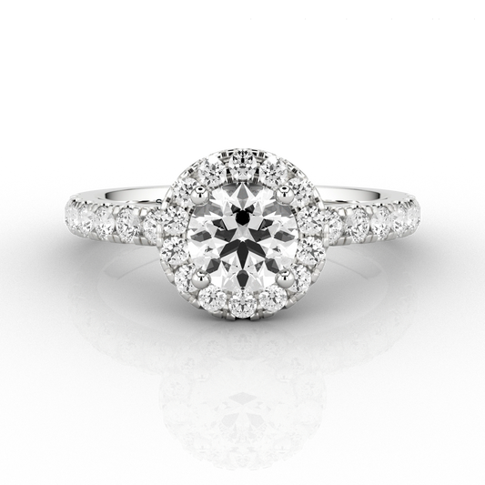 Halo Set 1ct Diamond Engagement Ring with Micro-Pave band in Recycled Platinum