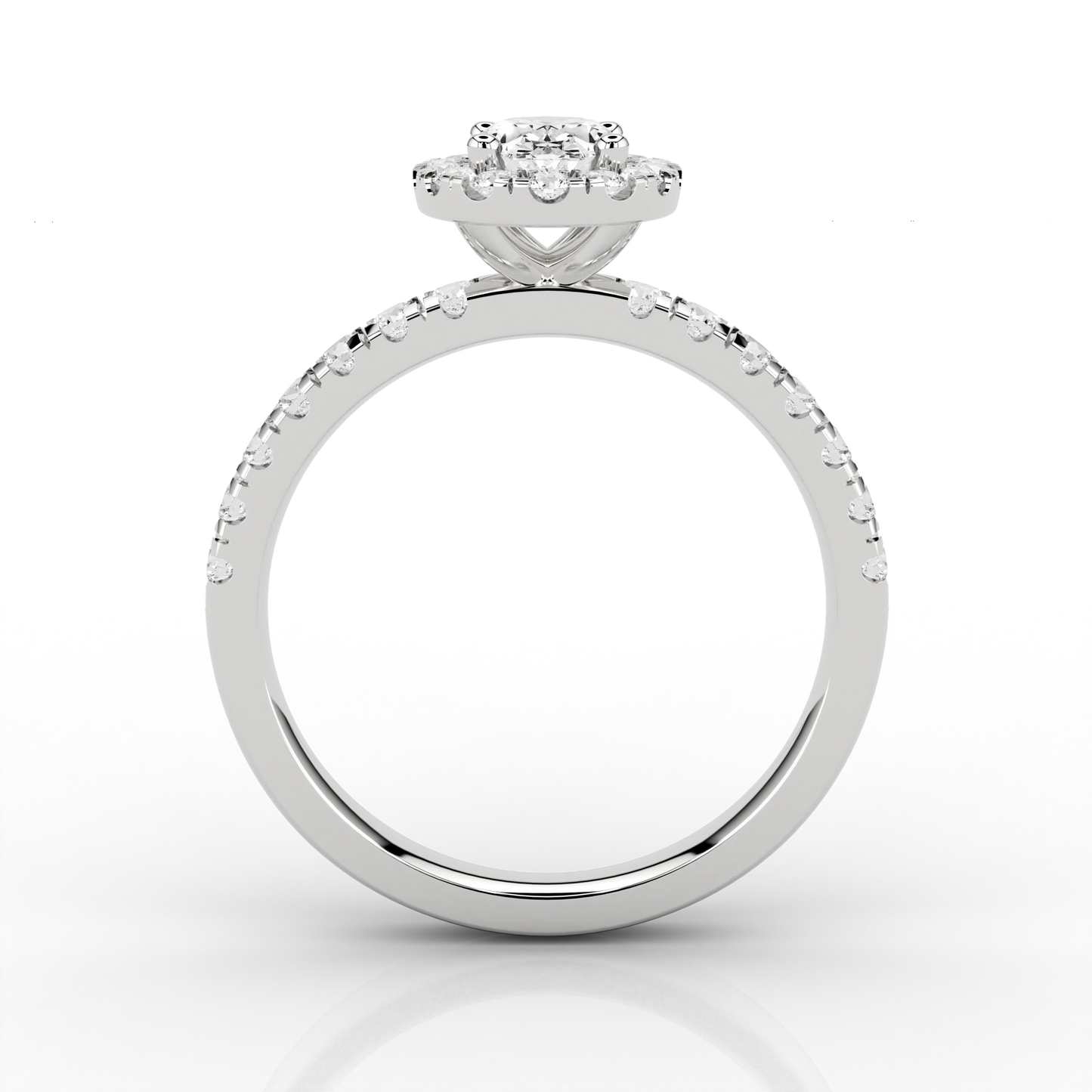 Halo-Set Oval 0.99 Engagement Ring with Micro-Pave band in Platinum