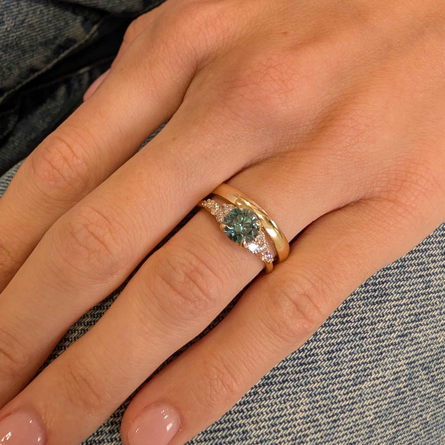 Floral Solaris Teal Engagement Ring  1.35ct Teal In 18ct Yellow Gold